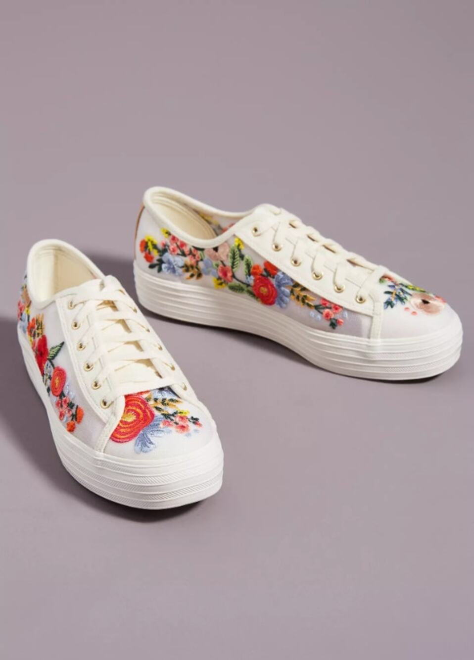 Keds x Rifle Paper Co. Multicolor Embroidered Platform Lace Up Sneakers Womens 7